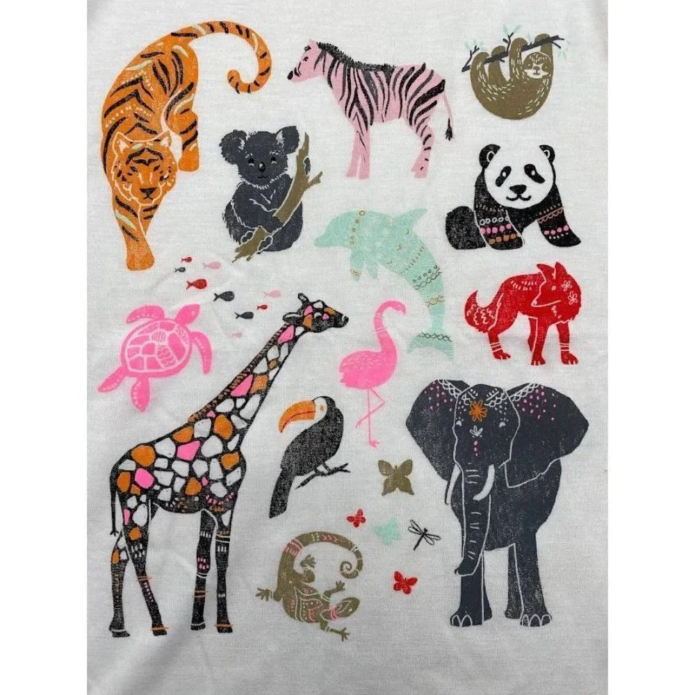Mudd Girls White Animal Ringer Tee Sz 12 New Koala Zebra‎ Sloth Turtle White